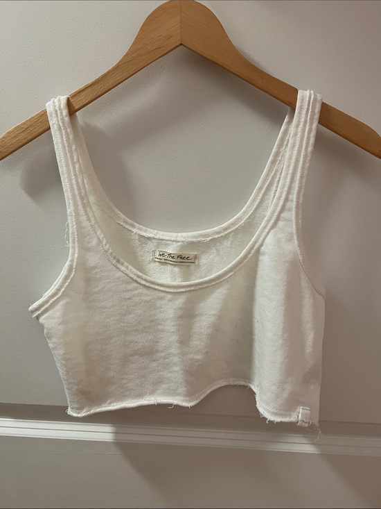 Free People Tops - Free People Cream Raw-Hem Cropped Tank